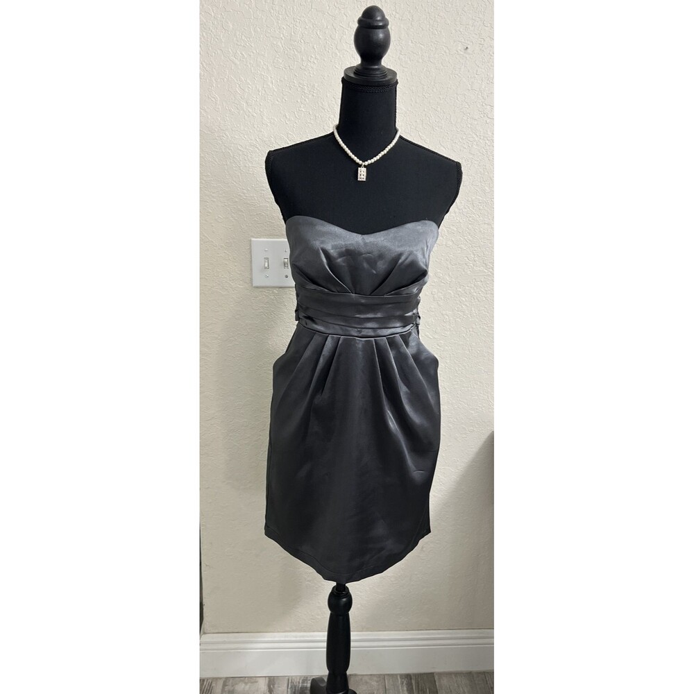 Sugar Woman’s Grey Satin Strapless Short Dress Pockets Size S